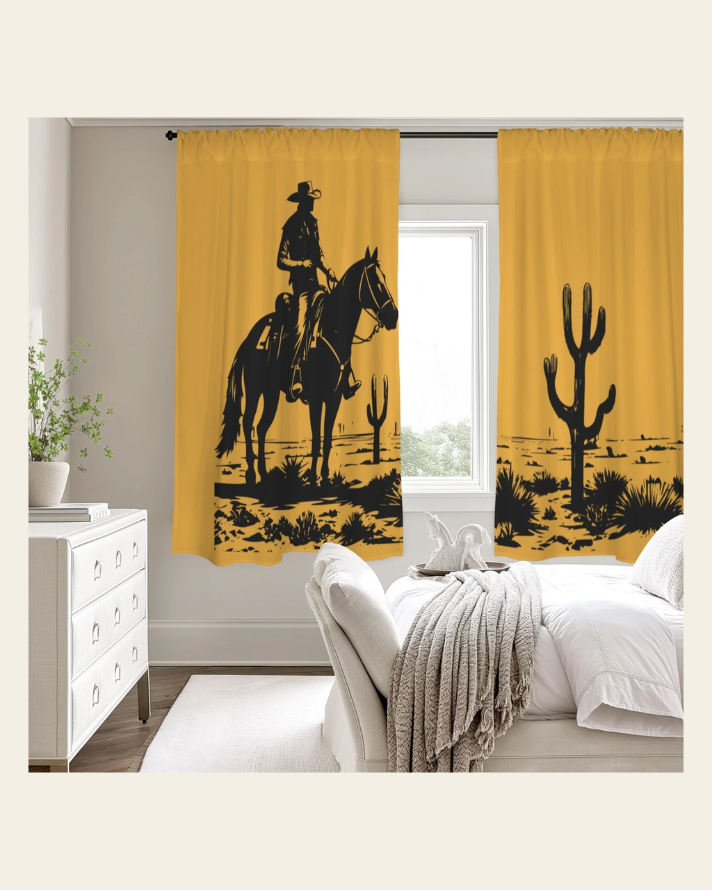 Baha Ranch Desert Cowboy Window Curtain 52"x63" Made in America on a warm cream background