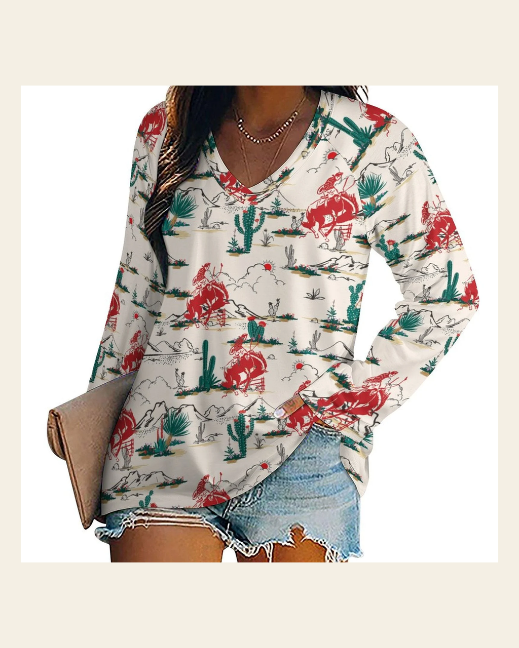 Baha Ranch Desert Rodeo Long Sleeve Top on a warm cream background