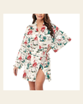 Baha Ranch Desert Rodeo Women's Long Sleeve Belted Satin Feel Dressing Lounge Robe on a warm cream background