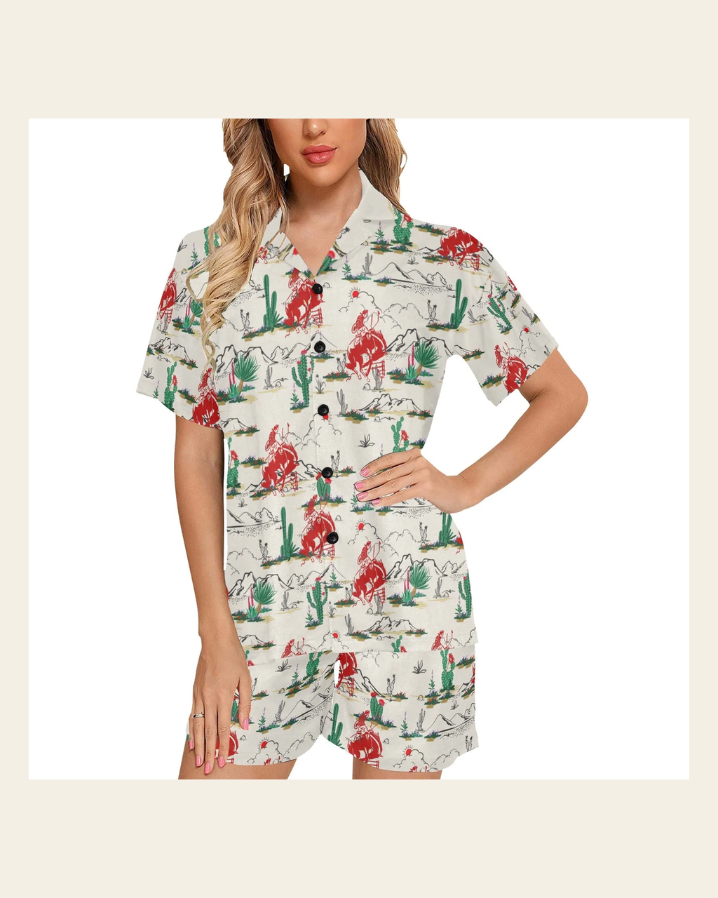 Baha Ranch Desert Rodeo Womens Short Pajama Set on a warm cream background