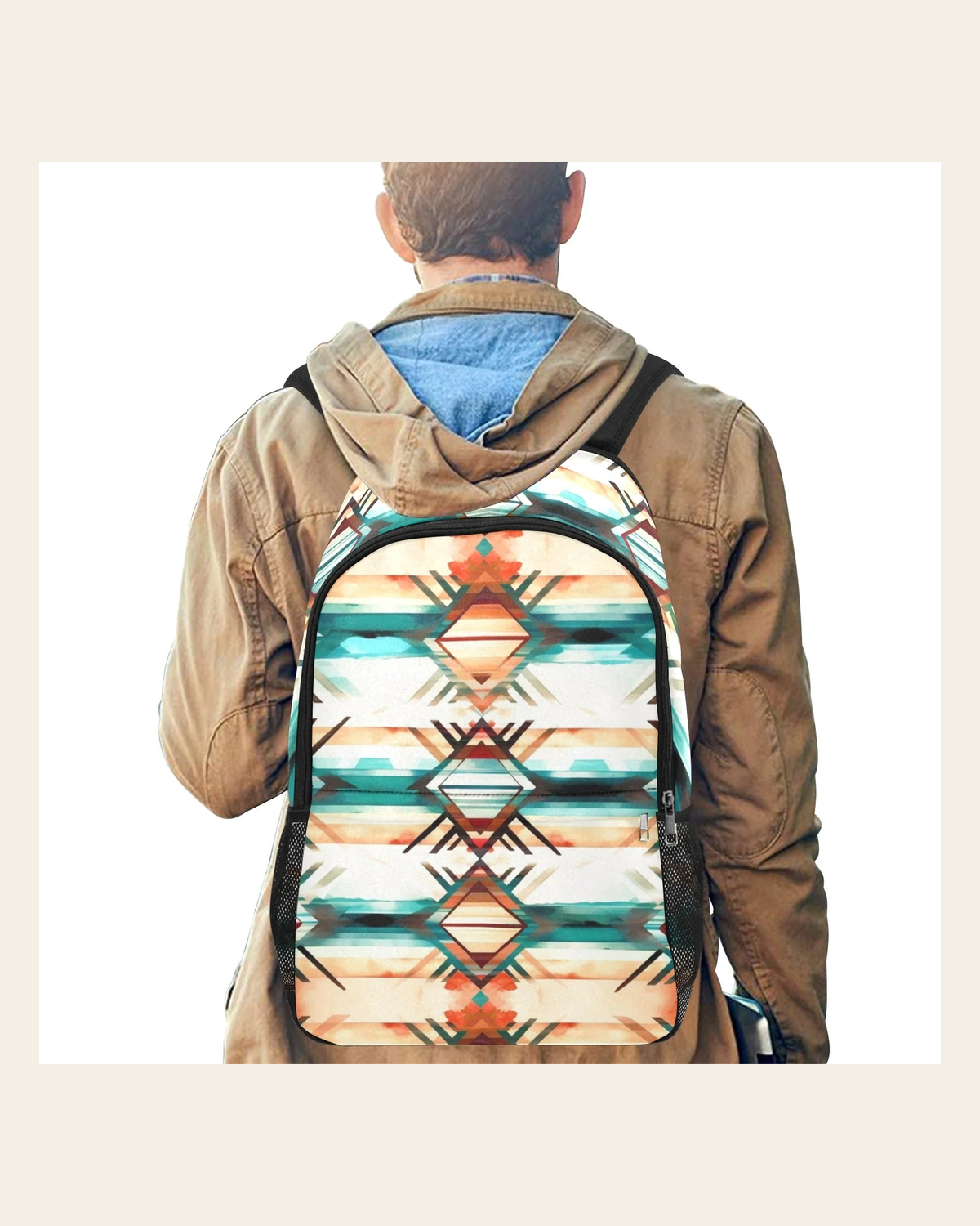 Baha Ranch Diamond Aztec Backpack on a warm cream background