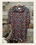 Baha Ranch Diamond Aztec Men's Western Polo Shirt on a warm cream background