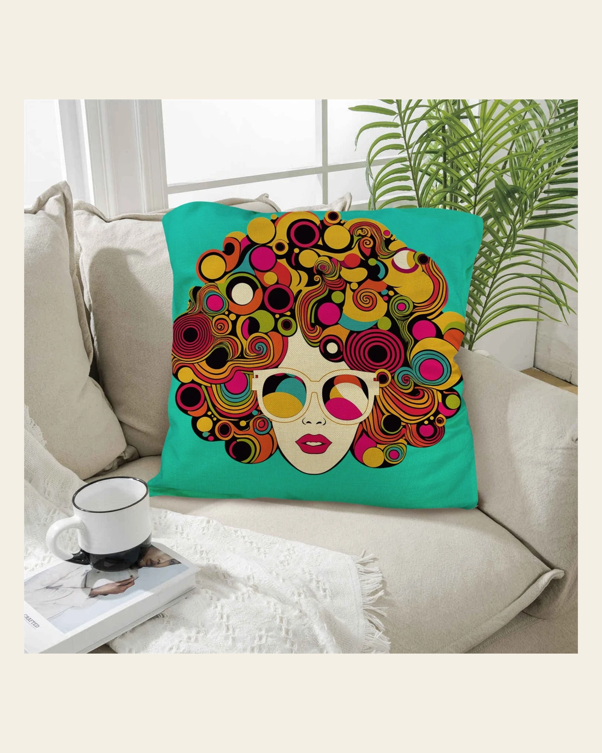 Baha Ranch Disco Girl Pillow Case Made In America on a warm cream background