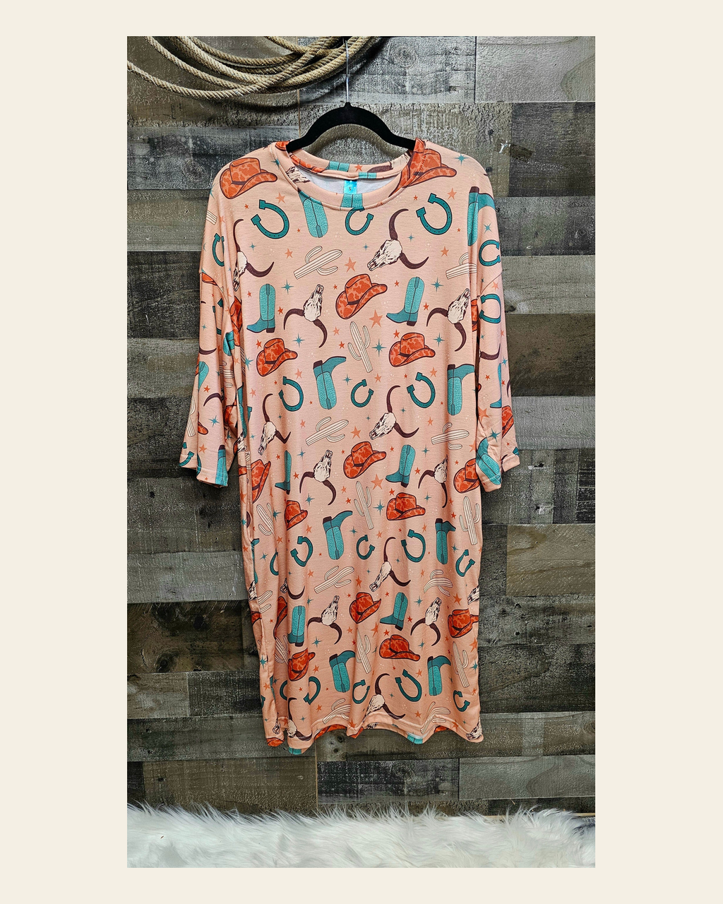 Baha Ranch Everything Western Oversized Sleep Shirt on a warm cream background