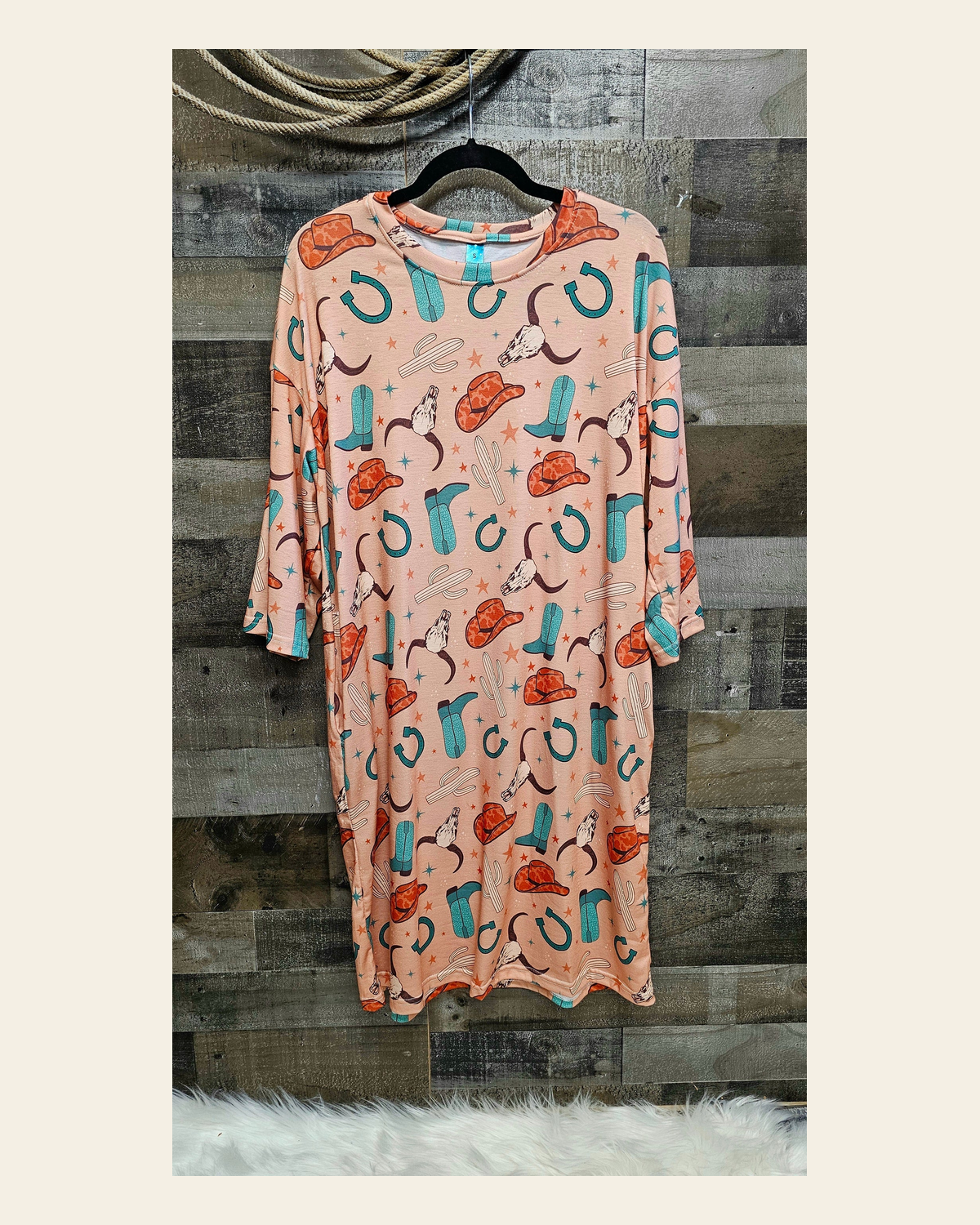 Baha Ranch Everything Western Oversized Sleep Shirt on a warm cream background