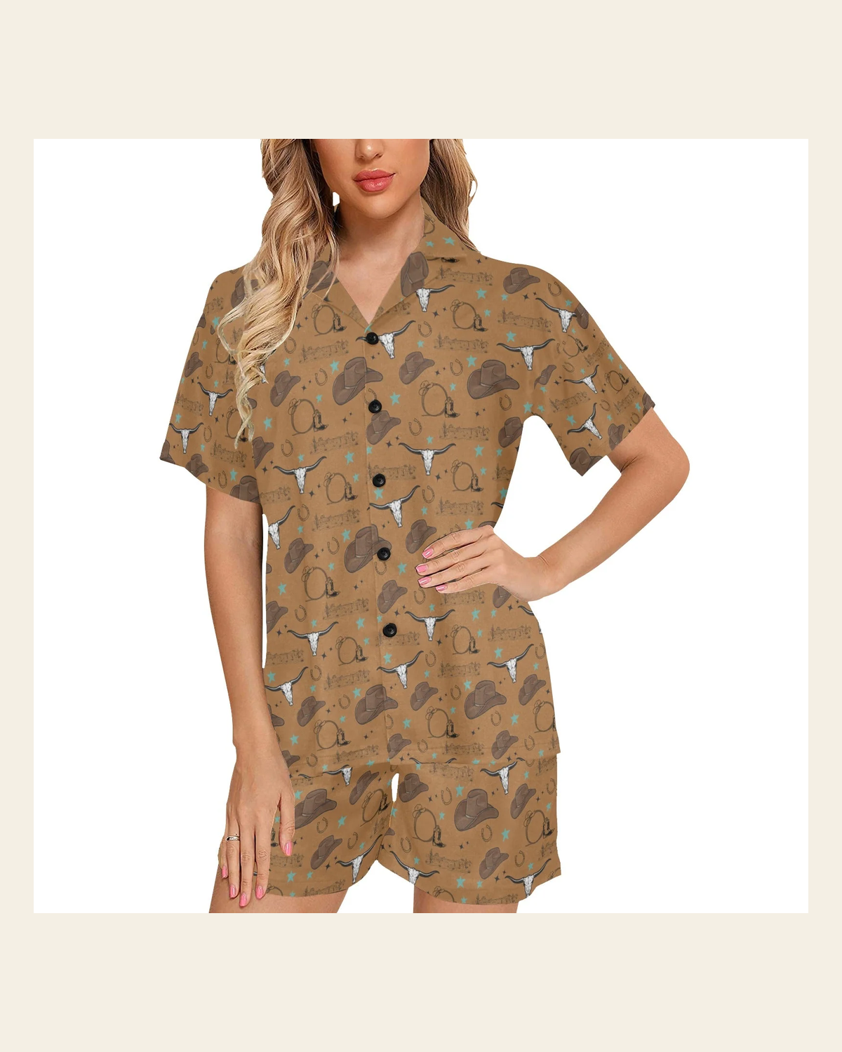Baha Ranch Everything Western Women's Western Pajama Set on a warm cream background
