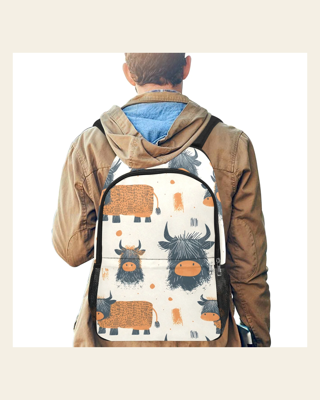 Baha Ranch Hairy Highland Backpack on a warm cream background