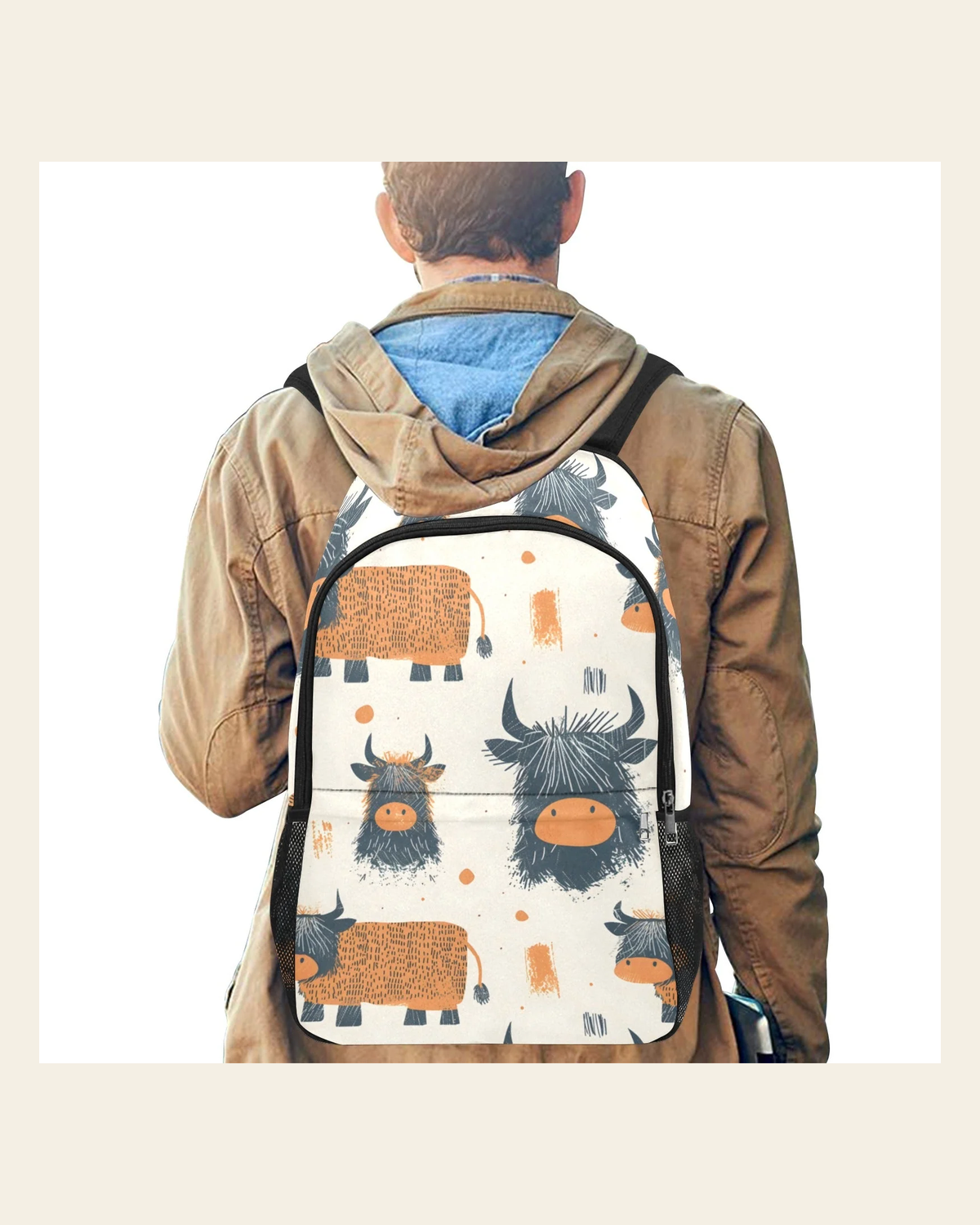 Baha Ranch Hairy Highland Backpack on a warm cream background