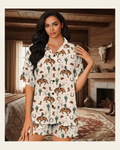 Baha Ranch Hang on Cowboy Women's Pajama Set Made in America on a warm cream background