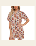 Baha Ranch Highland Cow Floral Women's Western Pajama Set on a warm cream background