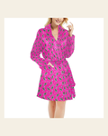 Baha Ranch Hot Pink Lightning Bolt Women's Western Bath Robe on a warm cream background