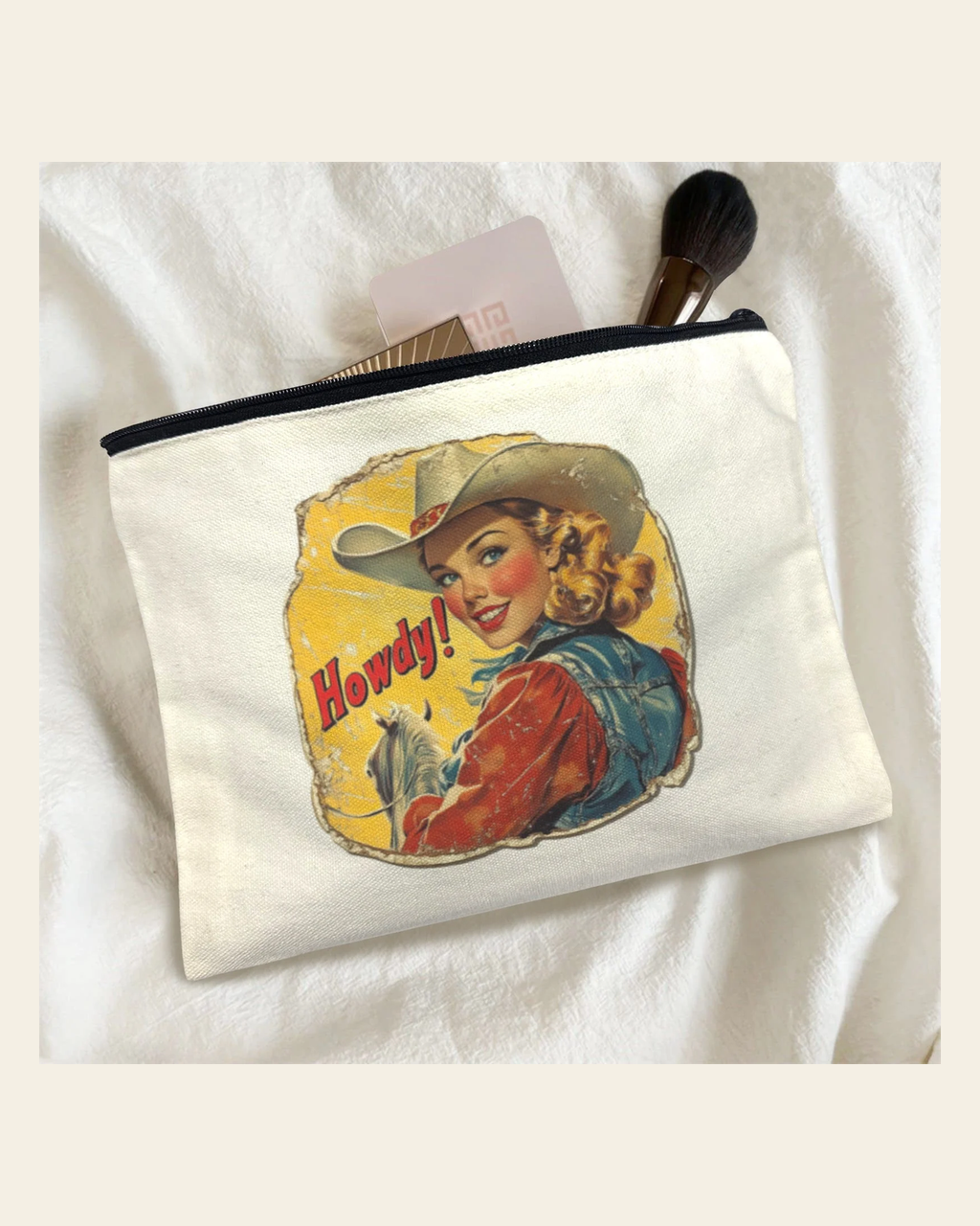 Baha Ranch Howdy Cosmetic Bag Pack of 5 Made in America on a warm cream background