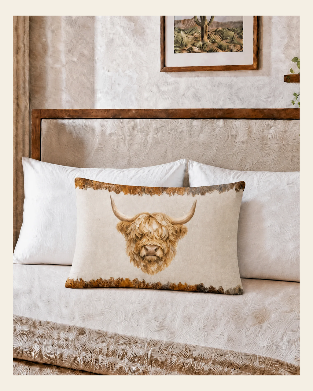 Baha Ranch Howdy Highland Pillowcase Made in America on a warm cream background