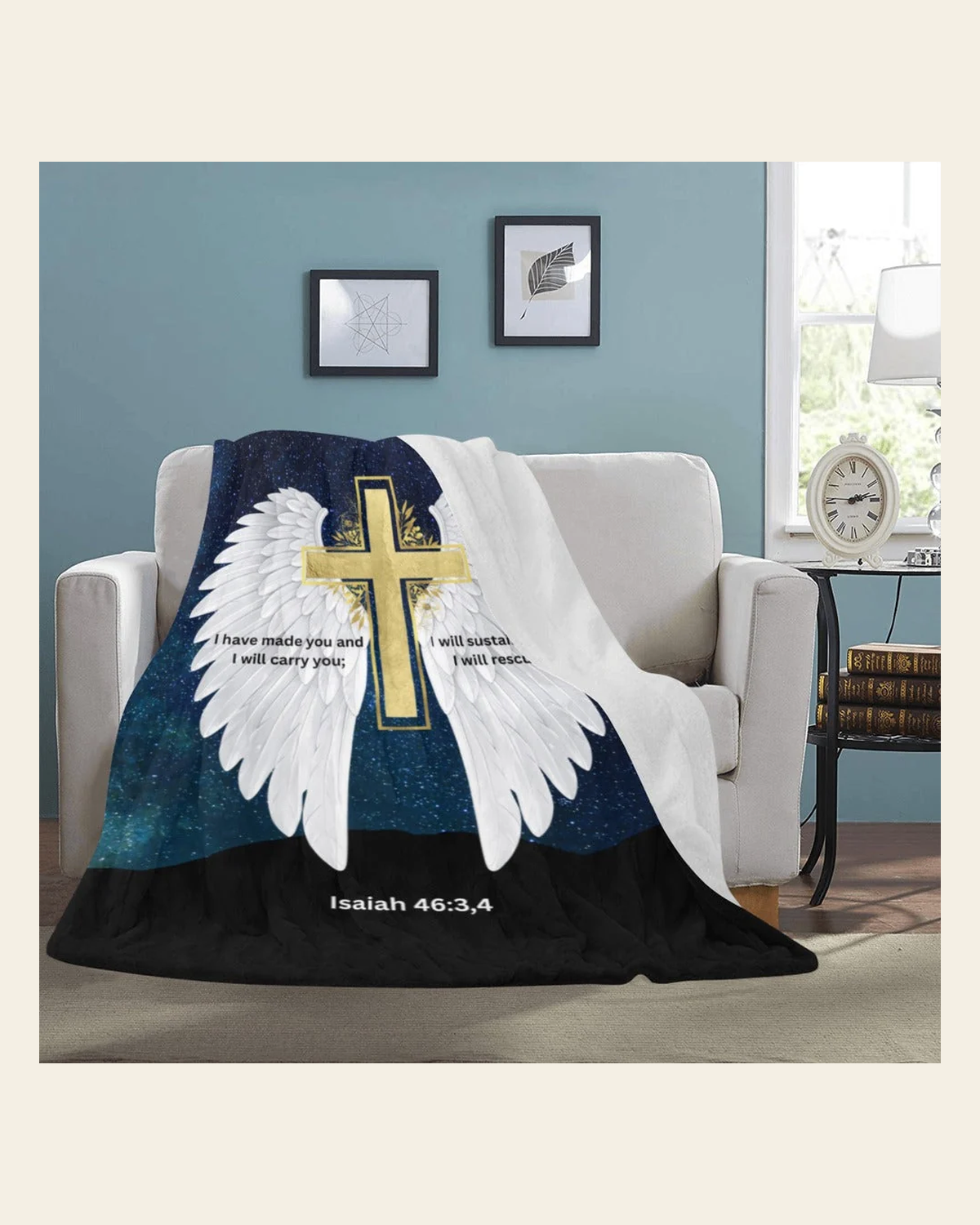 Baha Ranch I Will Rescue You Angel Wings Throw Blanket 60" x 80" Made in America on a warm cream background