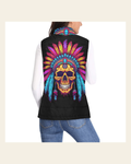Baha Ranch Indian Skull Women's Puffy Vest on a warm cream background
