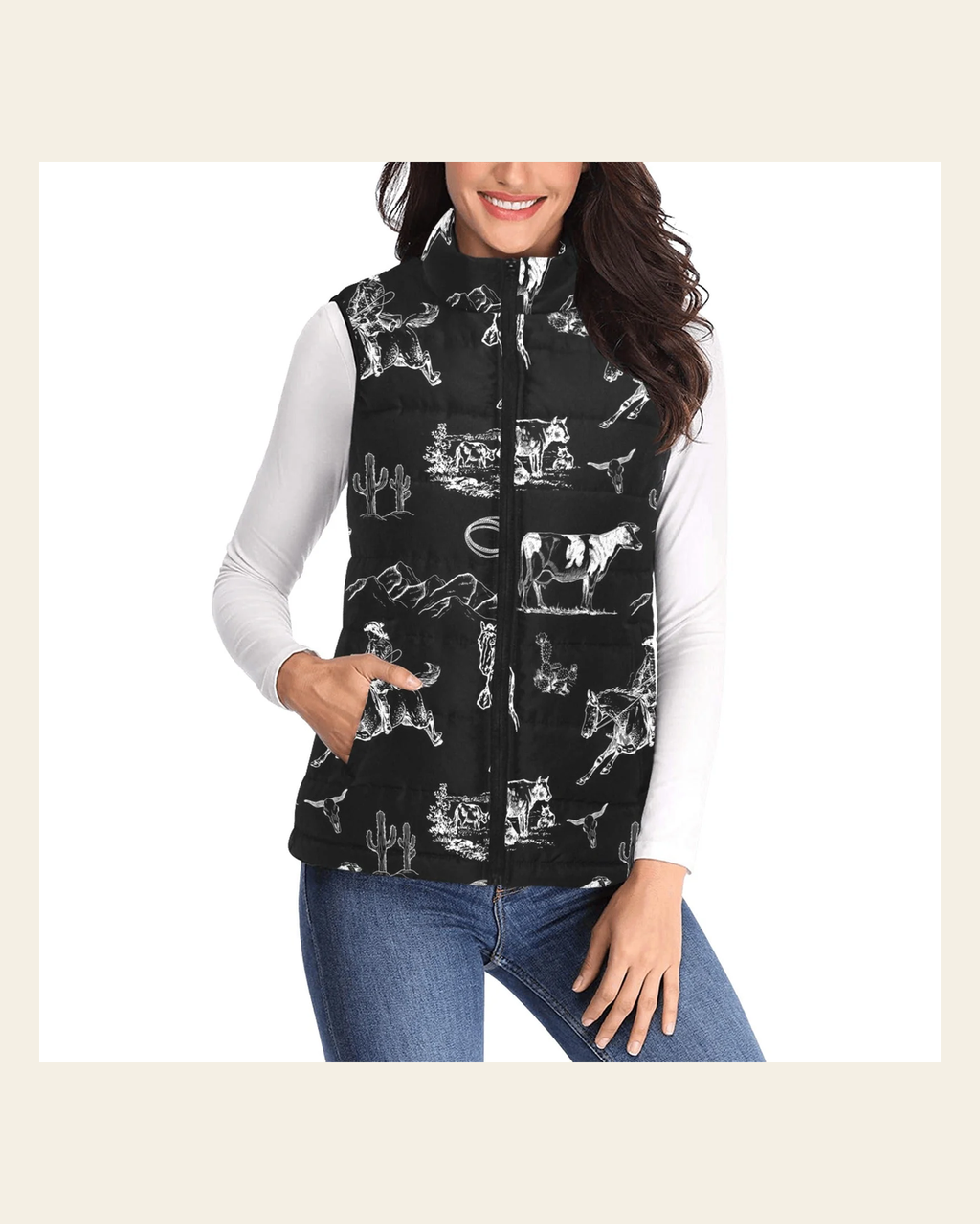 Baha Ranch Life Puffy Vest on a warm cream background