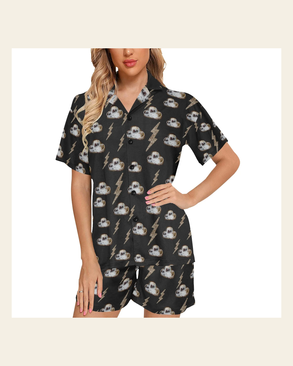 Baha Ranch Lightning Cowgirl Women's Western Pajama Set on a warm cream background