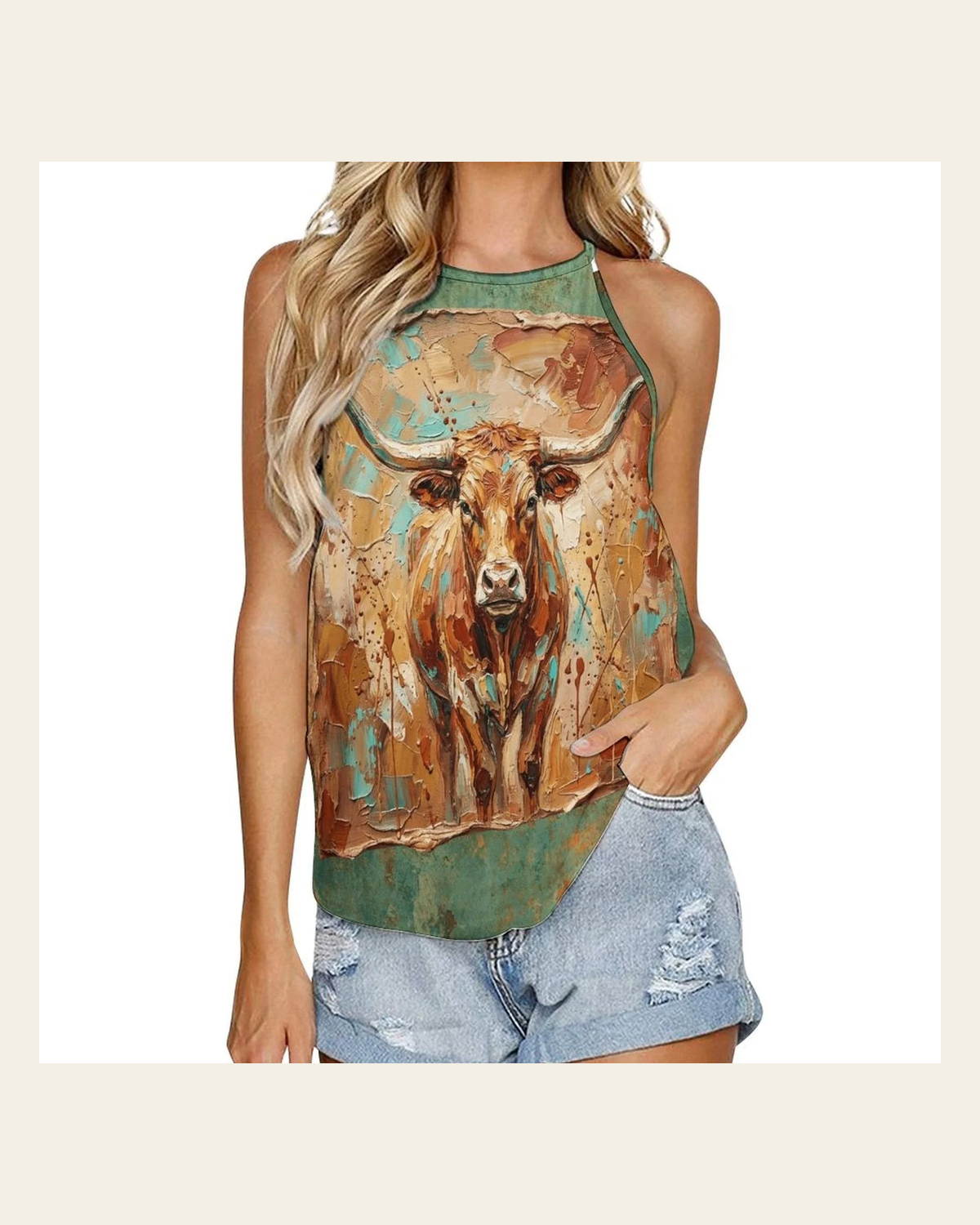 Baha Ranch Lonely Bull Western Tank Top on a warm cream background