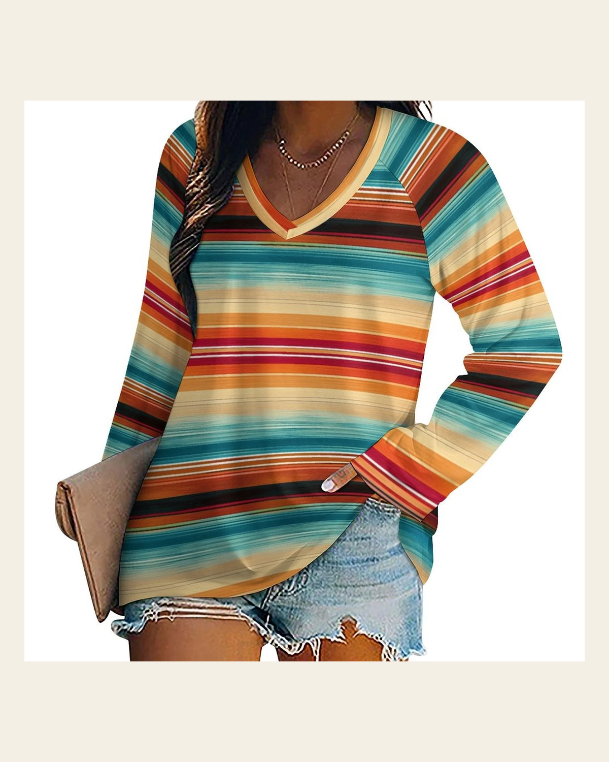 Baha Ranch Long Sleeve Southwestern Serape Top on a warm cream background