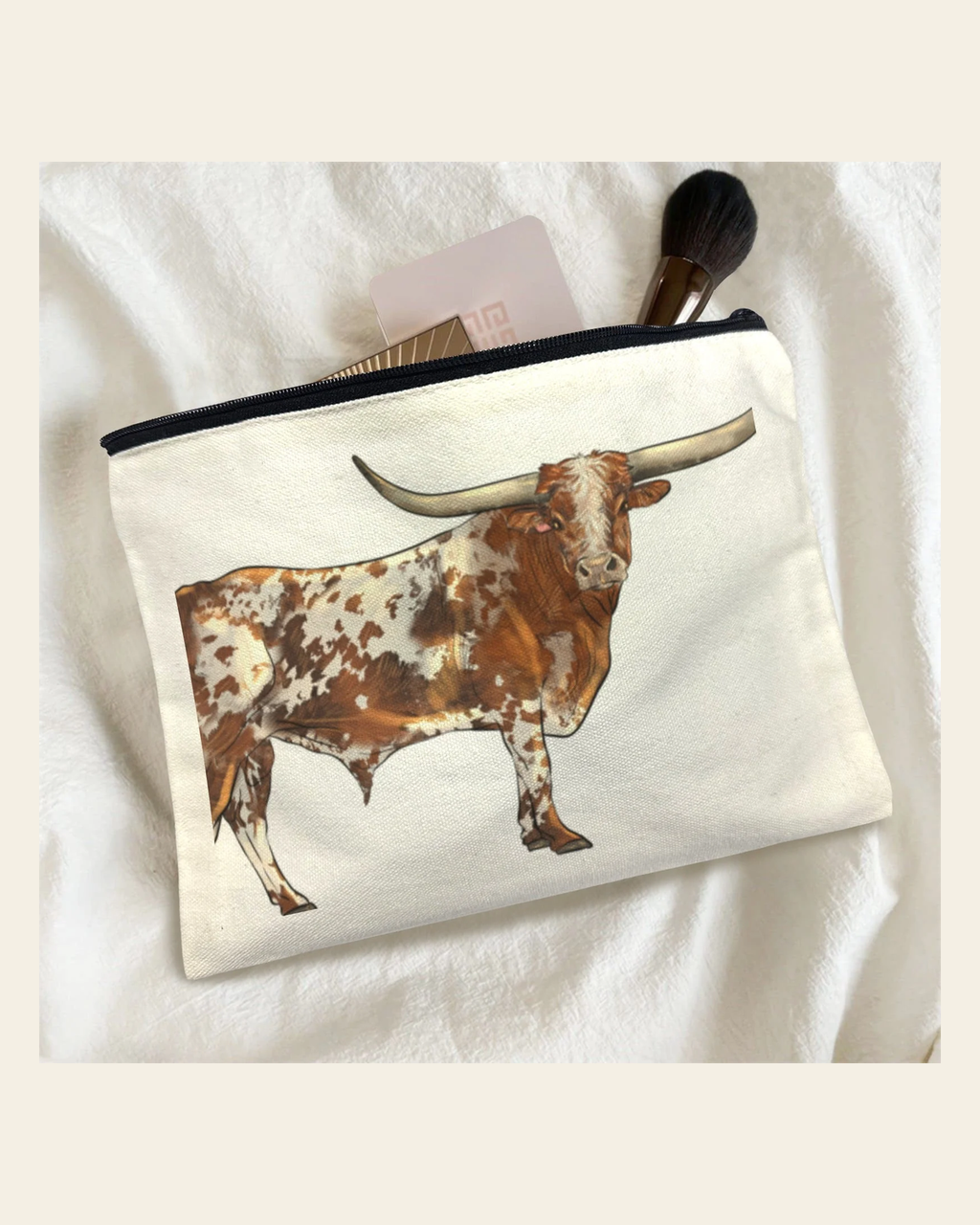 Baha Ranch Longhorn Cosmetic Bag Pack of 5 Made in America on a warm cream background