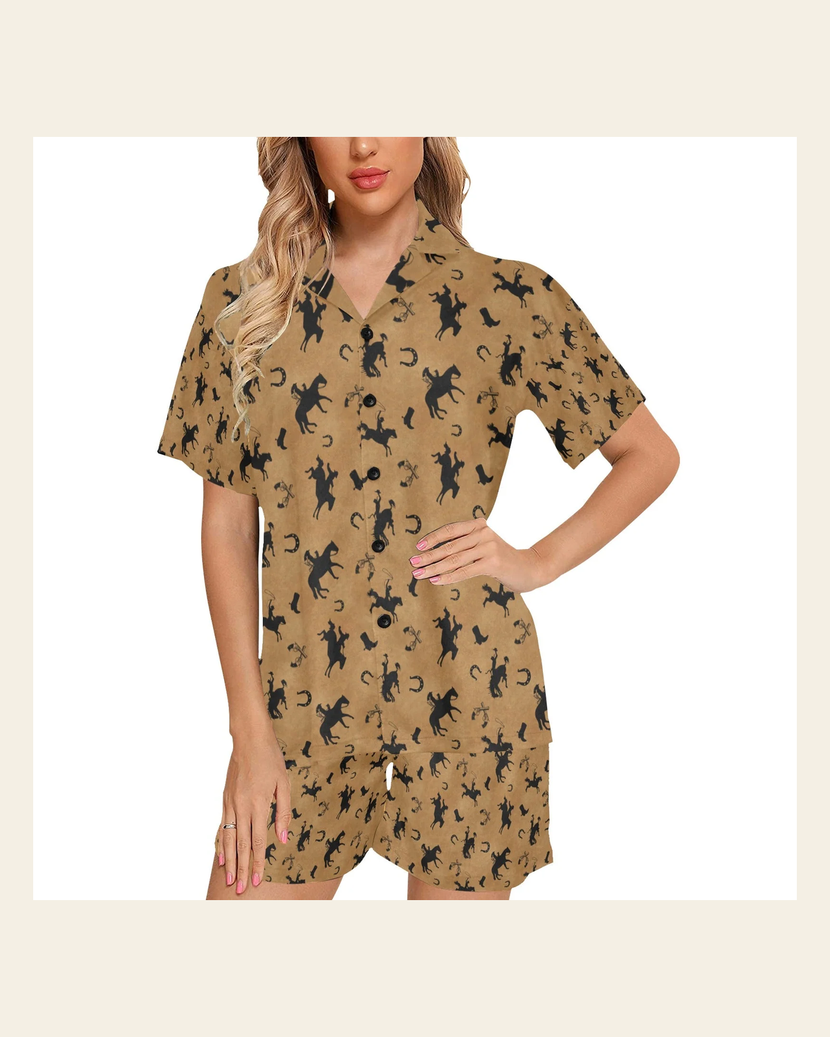 Baha Ranch Lucky Ride Women's Pajama Set on a warm cream background