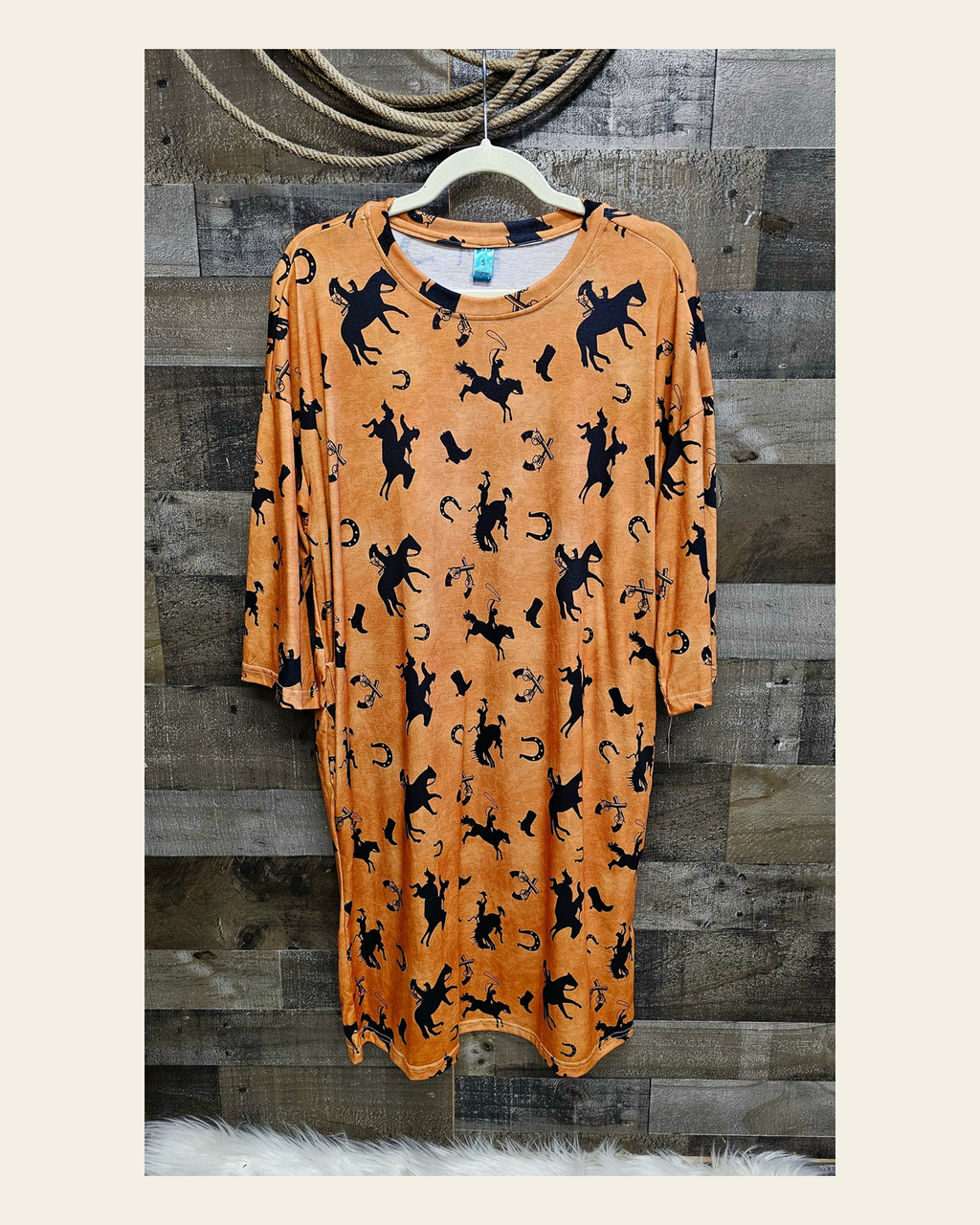 Baha Ranch Lucky Rodeo Oversized Sleep shirt on a warm cream background