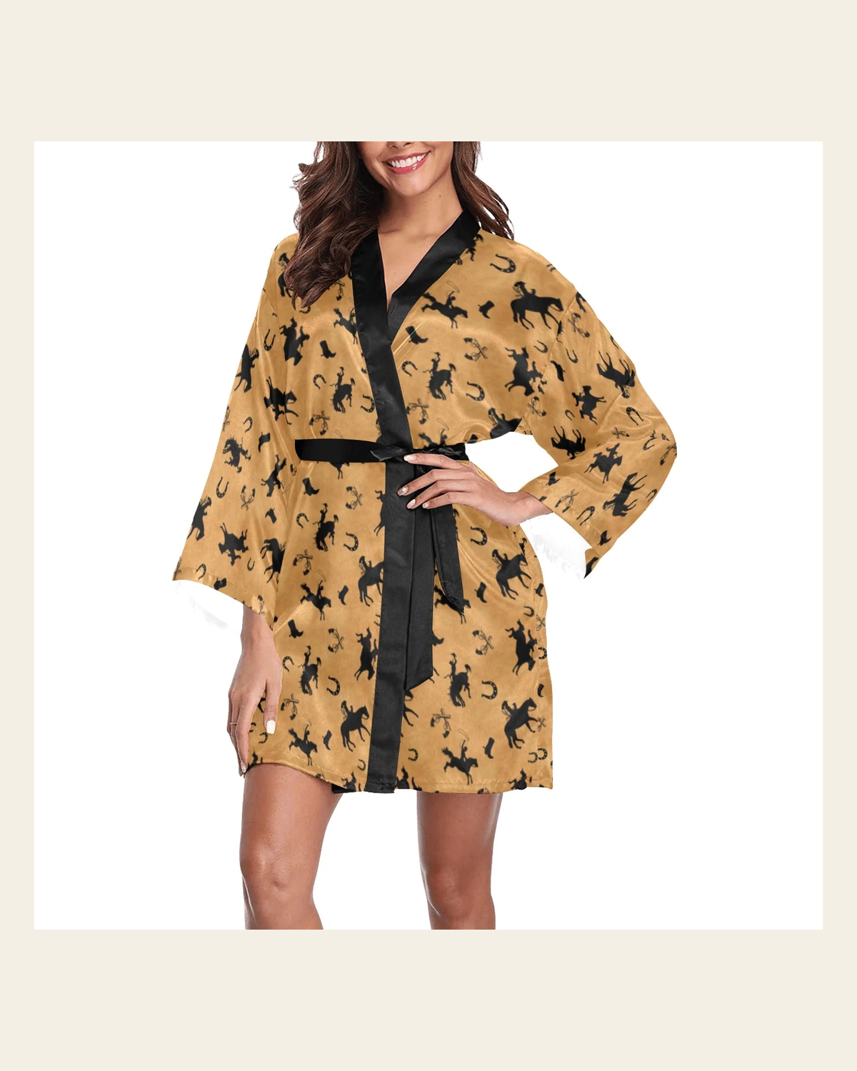 Baha Ranch Lucky Western Women's Lounge Kimono Robe on a warm cream background
