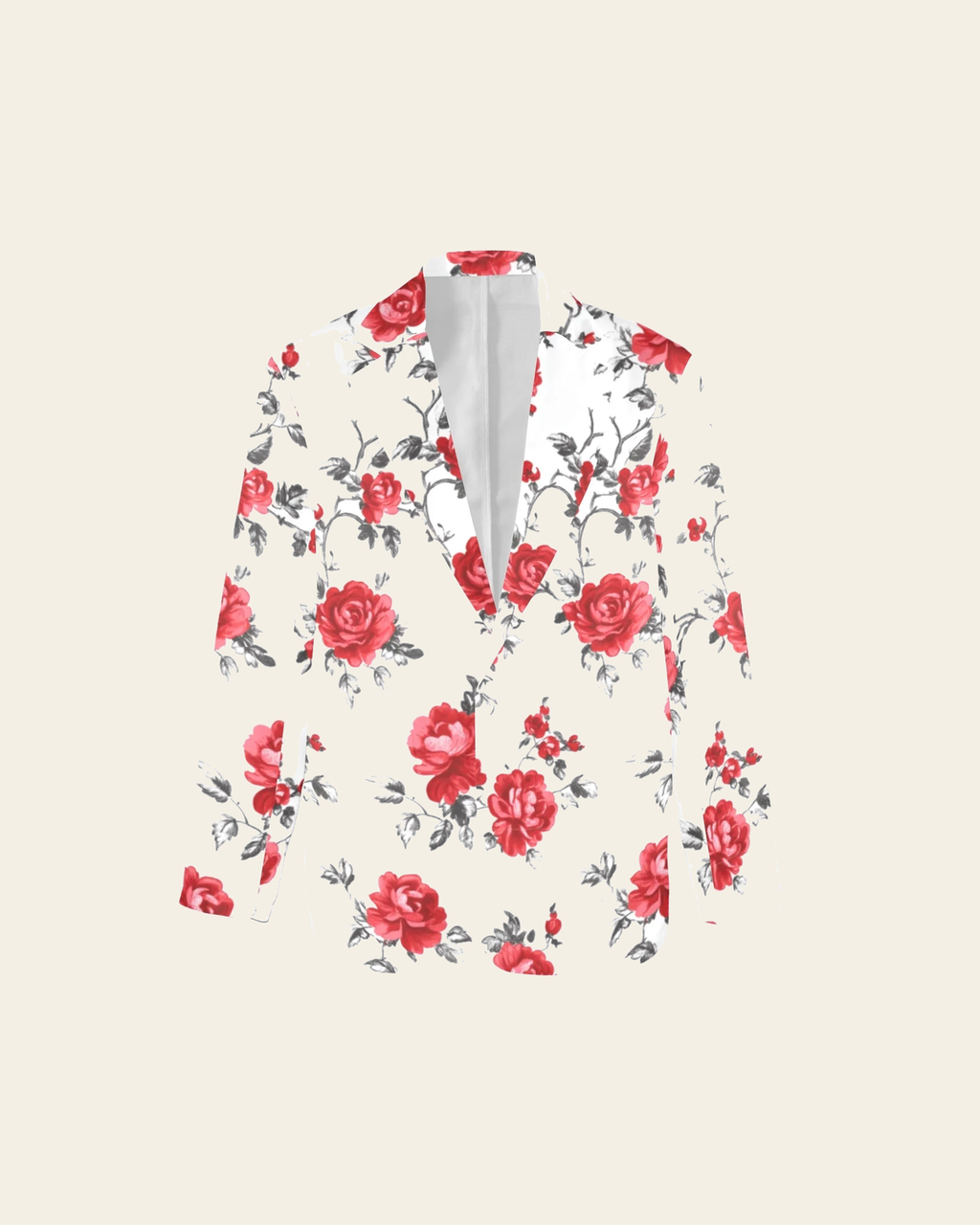 Baha Ranch Mexican Red Rose Floral Blazer on a warm cream background