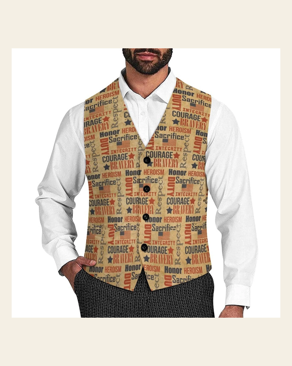 Baha Ranch Military Veteran Patriot Men's Vest on a warm cream background