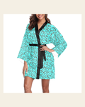 Baha Ranch Mini Turquoise Horeshoe Women's Lounge Kimono Robe on a warm cream background