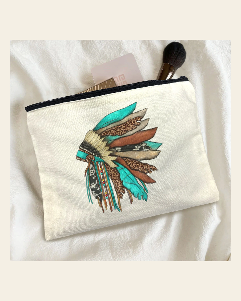 Baha Ranch Native Headdress Cosmetic Bag Pouch Pack of 5 Made in America on a warm cream background