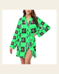 Baha Ranch Neon Yeehaw Women's Belted Satin Feel Dressing Lounge Robe on a warm cream background