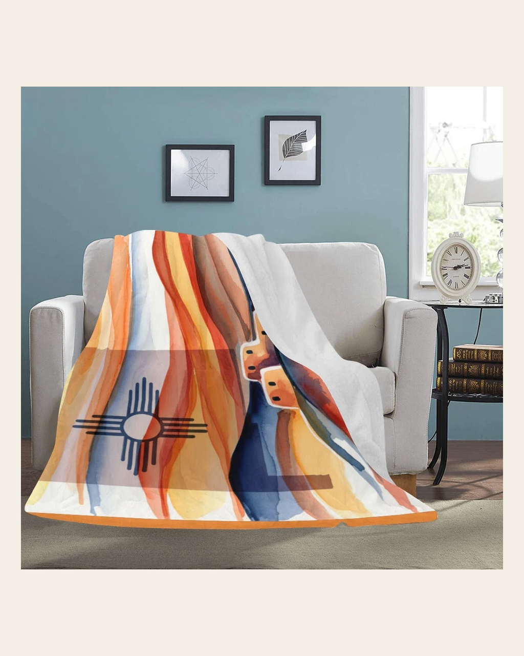 Baha Ranch New Mexico Throw Ultra-Soft Micro Fleece Blanket 60" x 80" Made in America on a warm cream background