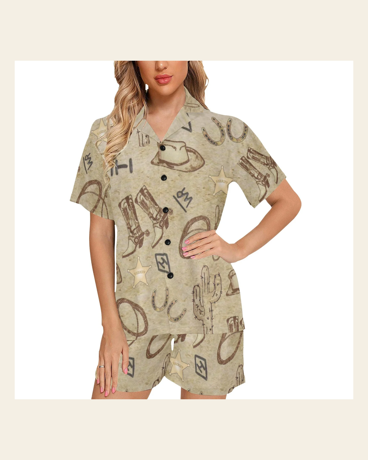 Baha Ranch Old West Women's Western Pajama Set on a warm cream background