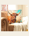 Baha Ranch Painted Bull Velvety Soft Pillow Cover Made in America on a warm cream background
