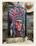 Baha Ranch Painted Indian Chief Unisex Western Button Up Shirt on a warm cream background