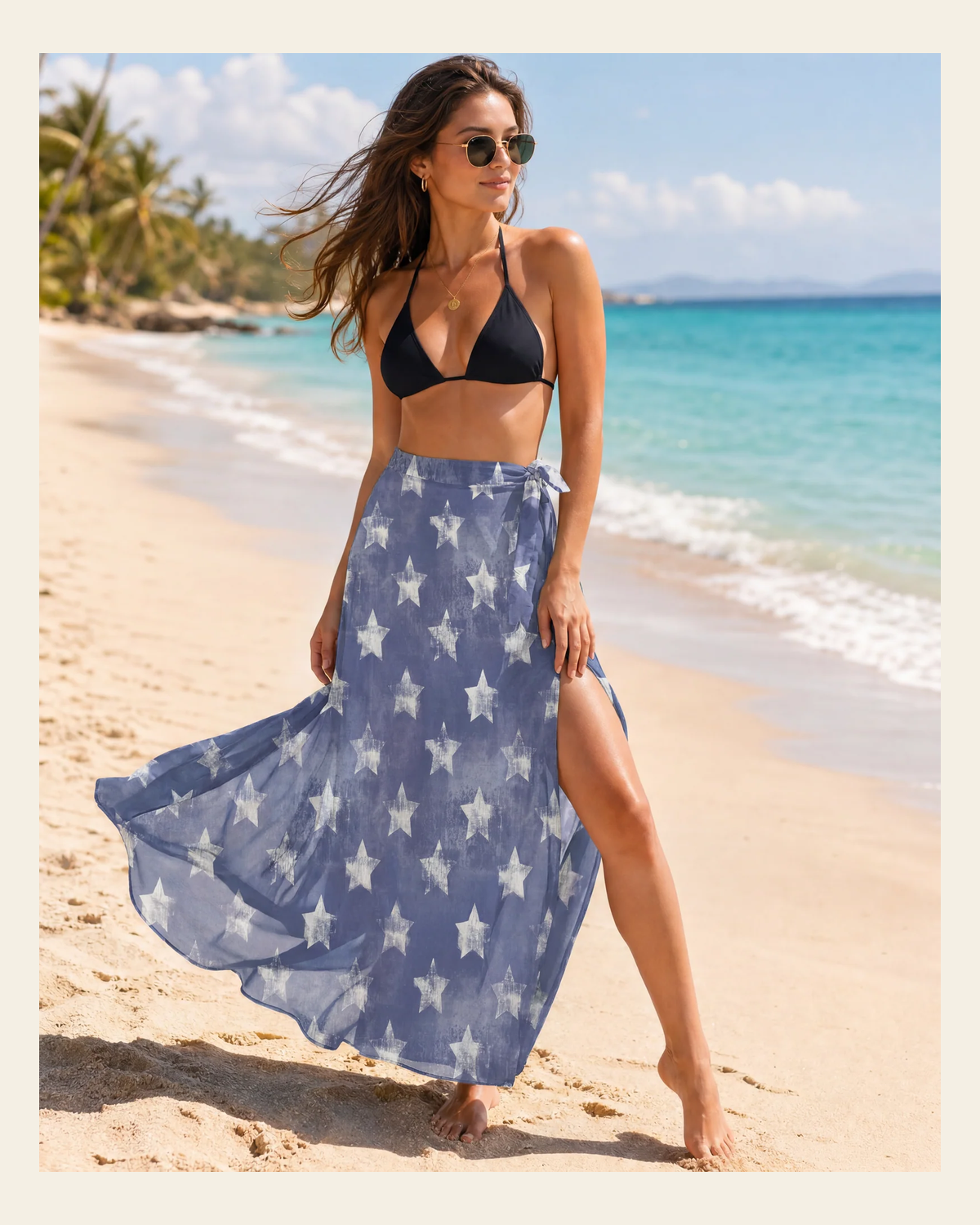 Baha Ranch Patriotic Stars Beach Coverup Skirt on a warm cream background