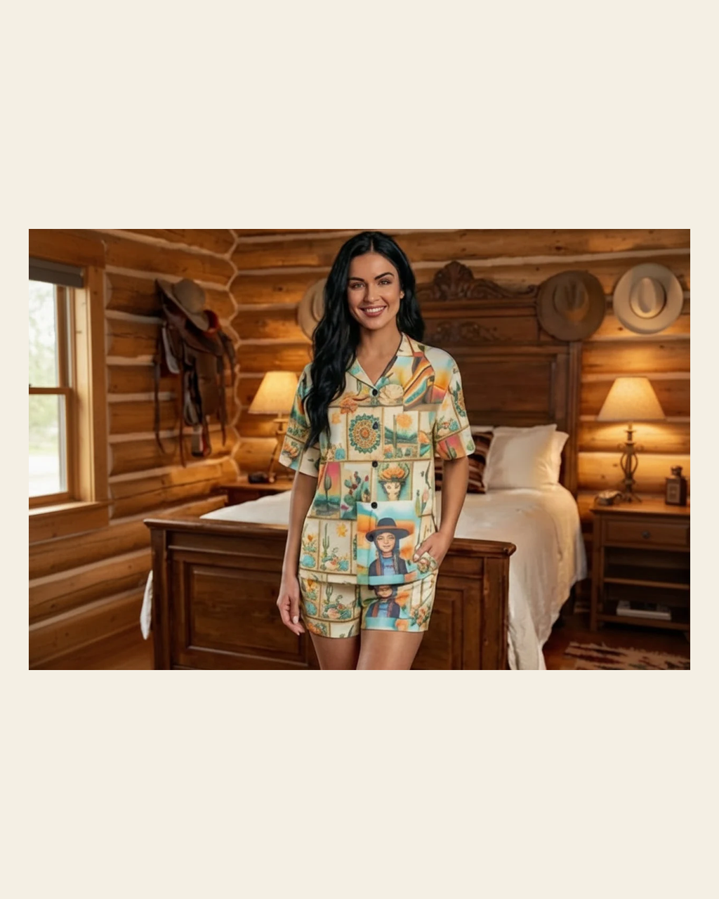 Baha Ranch Pictures of the Southwest Women's Pajama Set Made in America on a warm cream background