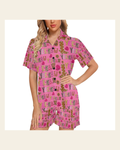 Baha Ranch Pink Yeehaw Women's Western Pajama Set on a warm cream background