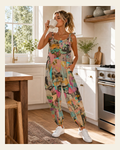 Baha Ranch Pop Western Collage Relaxed Fit Jumpsuit on a warm cream background
