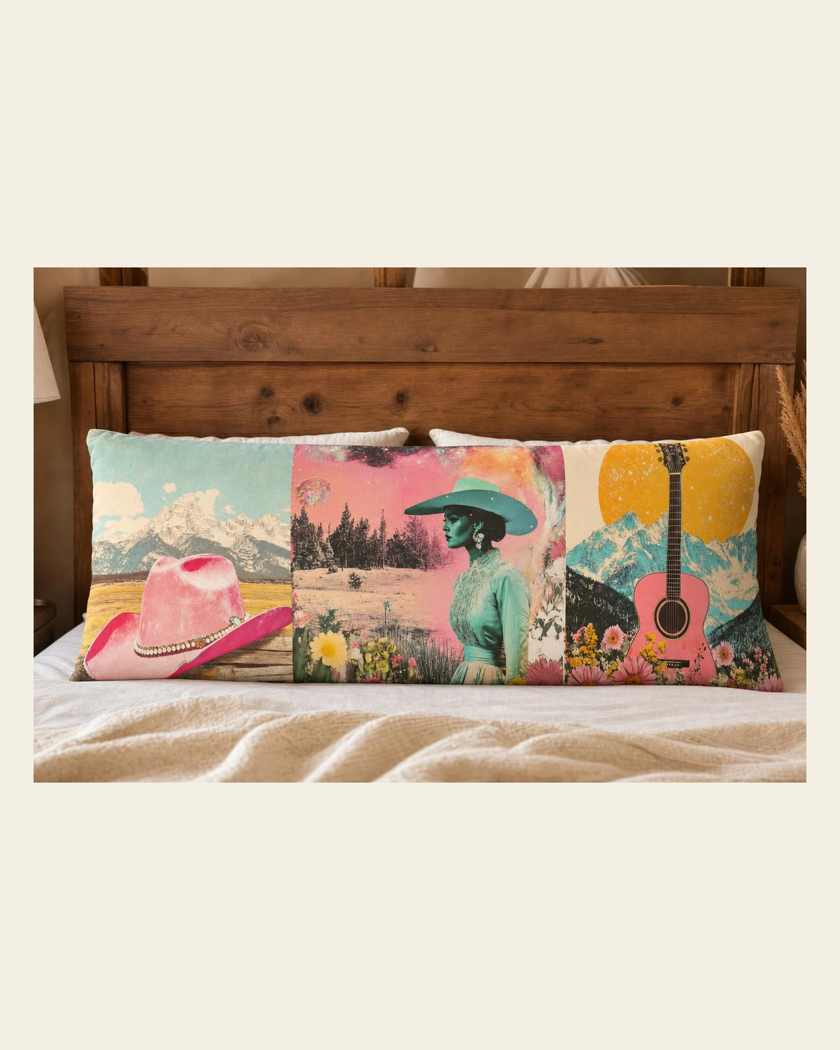 Baha Ranch Pop Western Cowgirl Body Pillow Cover Made in America on a warm cream background