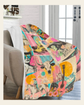 Baha Ranch Pop Western Retro Cowgirl Collage Throw Blanket 60" x 80" Made in America on a warm cream background