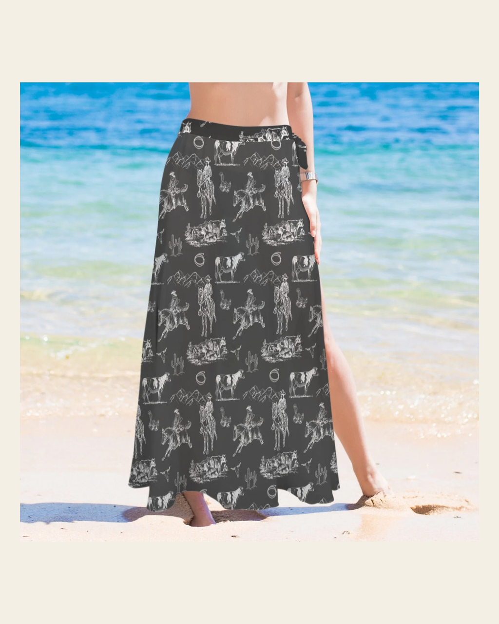 Baha Ranch Ranch Life Beach Swim Skirt Cover Up on a warm cream background