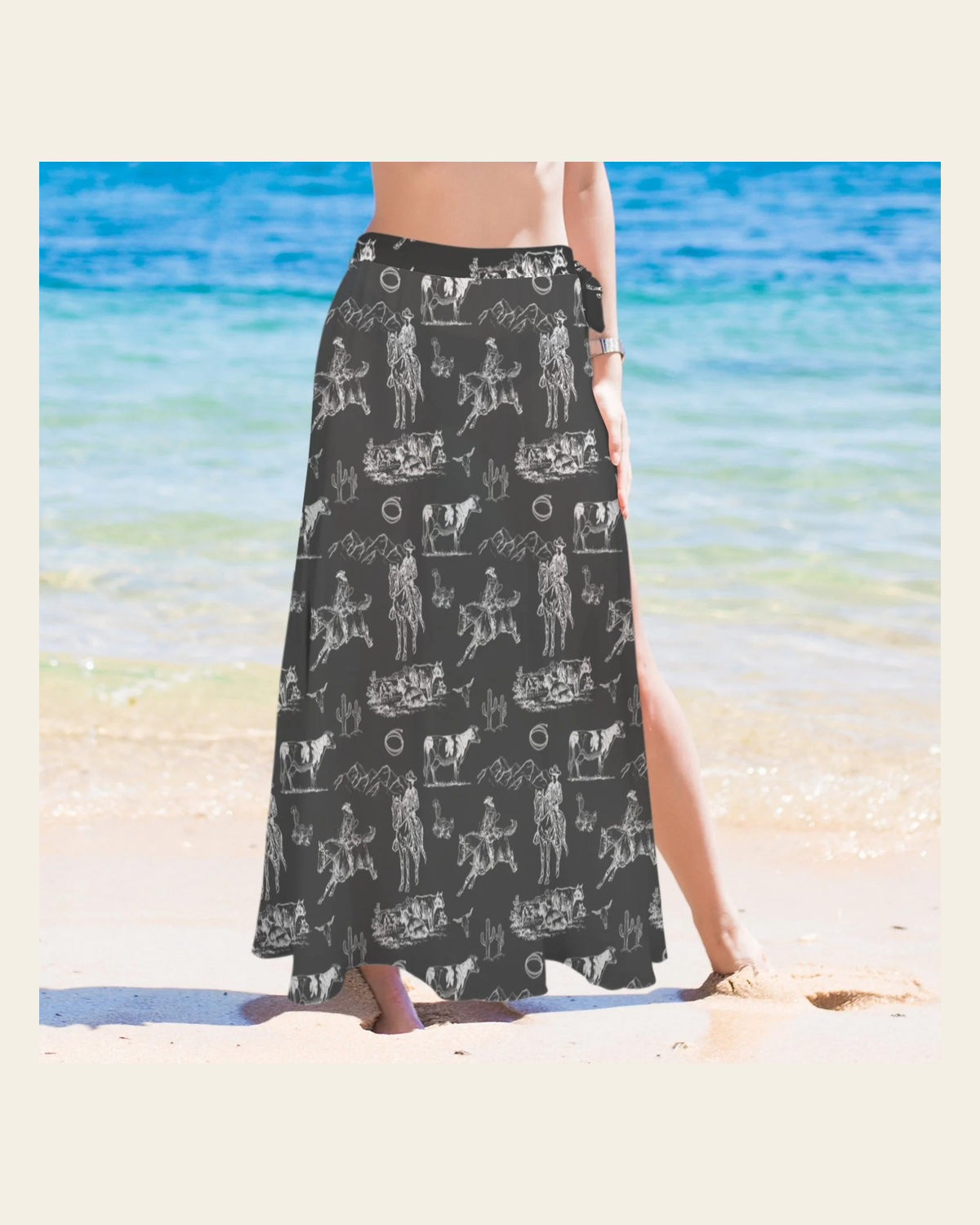 Baha Ranch Ranch Life Beach Swim Skirt Cover Up on a warm cream background