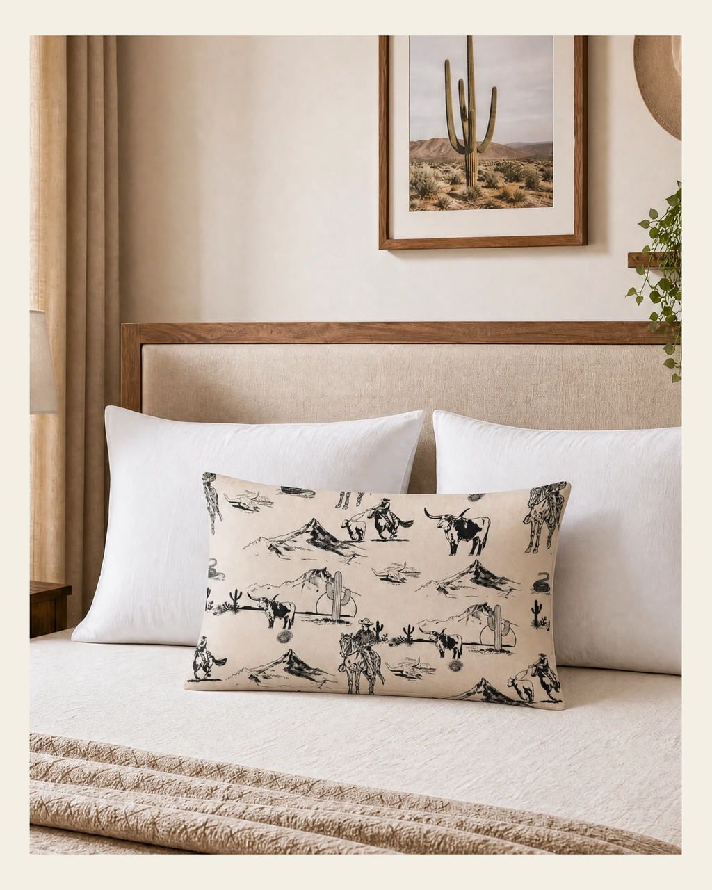 Baha Ranch Ranch Life Beige Pillowcase Made in America on a warm cream background