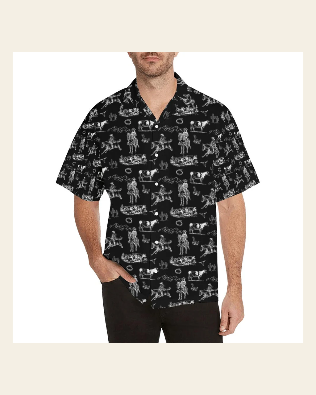 Baha Ranch Ranch Life Men's Western Button Up Camp Shirt on a warm cream background