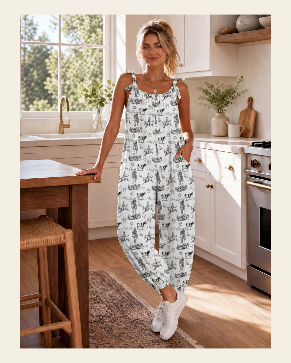 Baha Ranch Ranch Life Overalls Jumpsuit White on a warm cream background