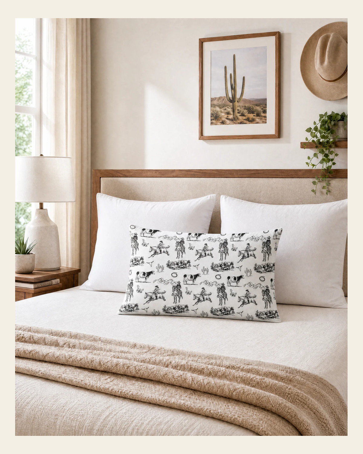 Baha Ranch Ranch Life Pillow Case White Made in America on a warm cream background
