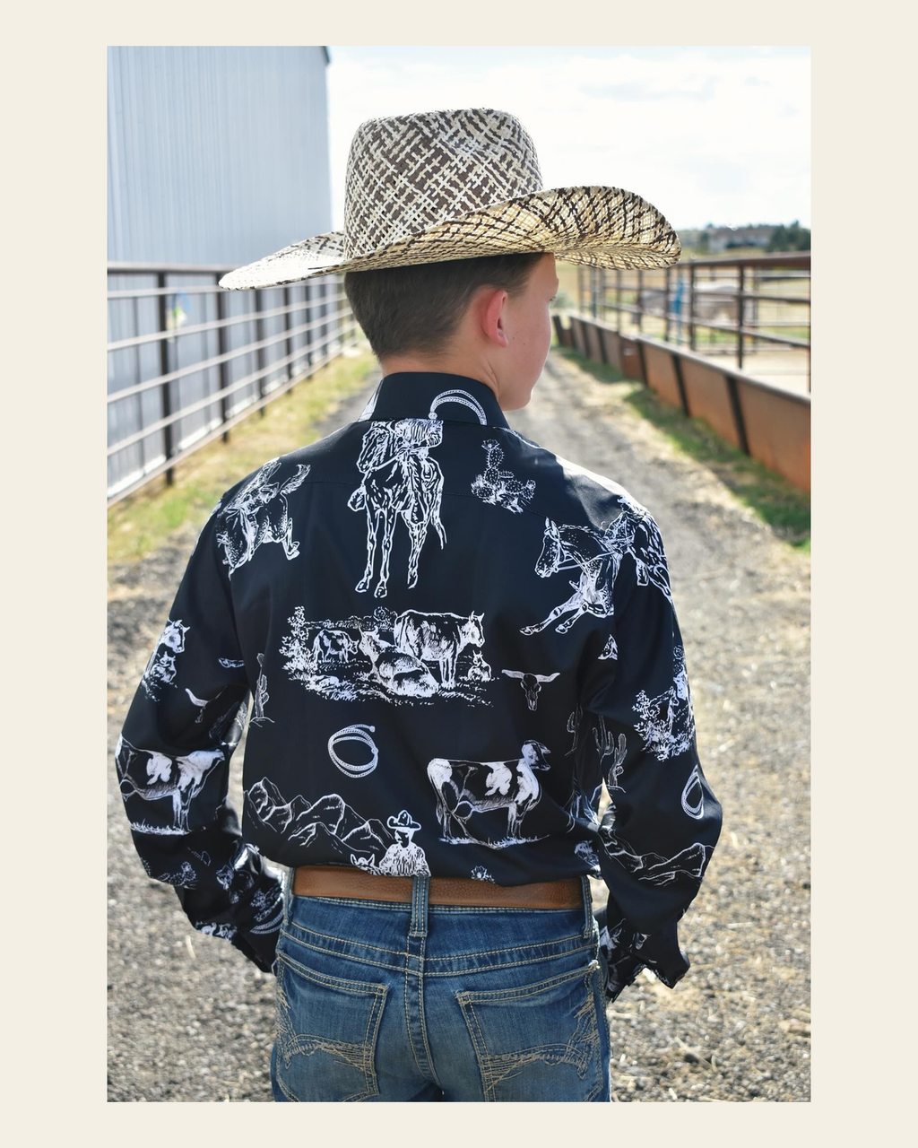 Baha Ranch Ranch Life Unisex Western Button Up Shirt on a warm cream background