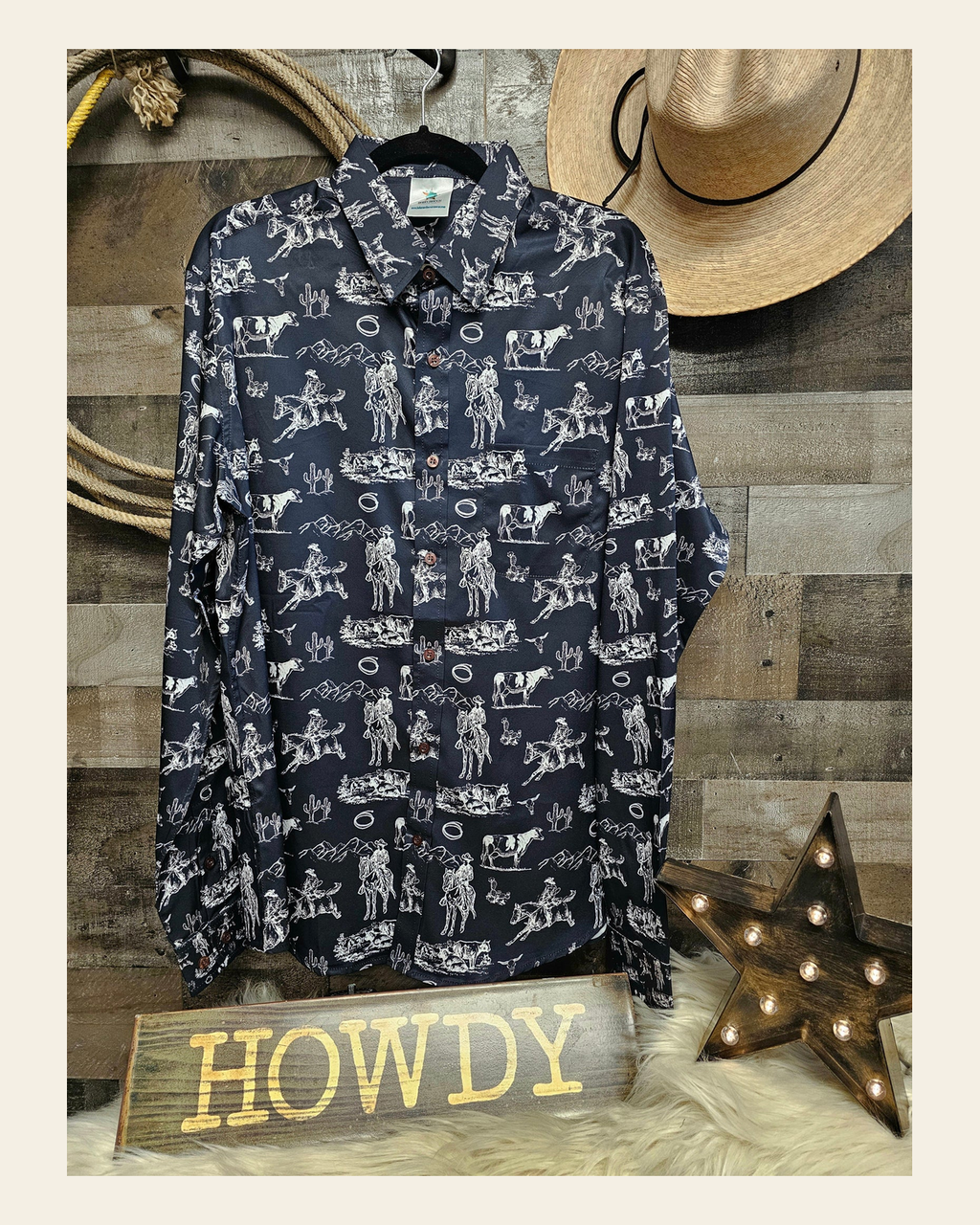 Baha Ranch Ranch Life Unisex Western Button Up Shirt on a warm cream background